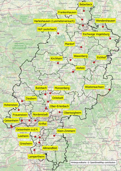 Karte: Wetterstationen in Hessen
