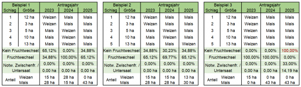 Beispiele Fruchtfolge GLÖZ 7 Regelung 2025. Diese Tabelle kann leider nicht barrierefrei dargestellt werden. Bitte wenden Sie sich an Herrn Philipp Heimel, +49 561 7299 284