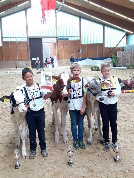 Die Sieger beim Kälbervorführwettbewerb der 9- bis 10-Jährigen (von links) Thorben Schmutzler, Tom Seipel und Jonathan Hauck