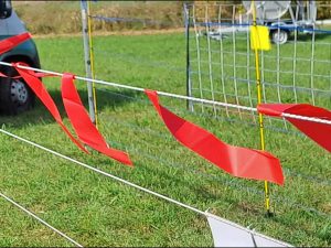 Rote Flatterbänder an einem Herdenschutzzaun