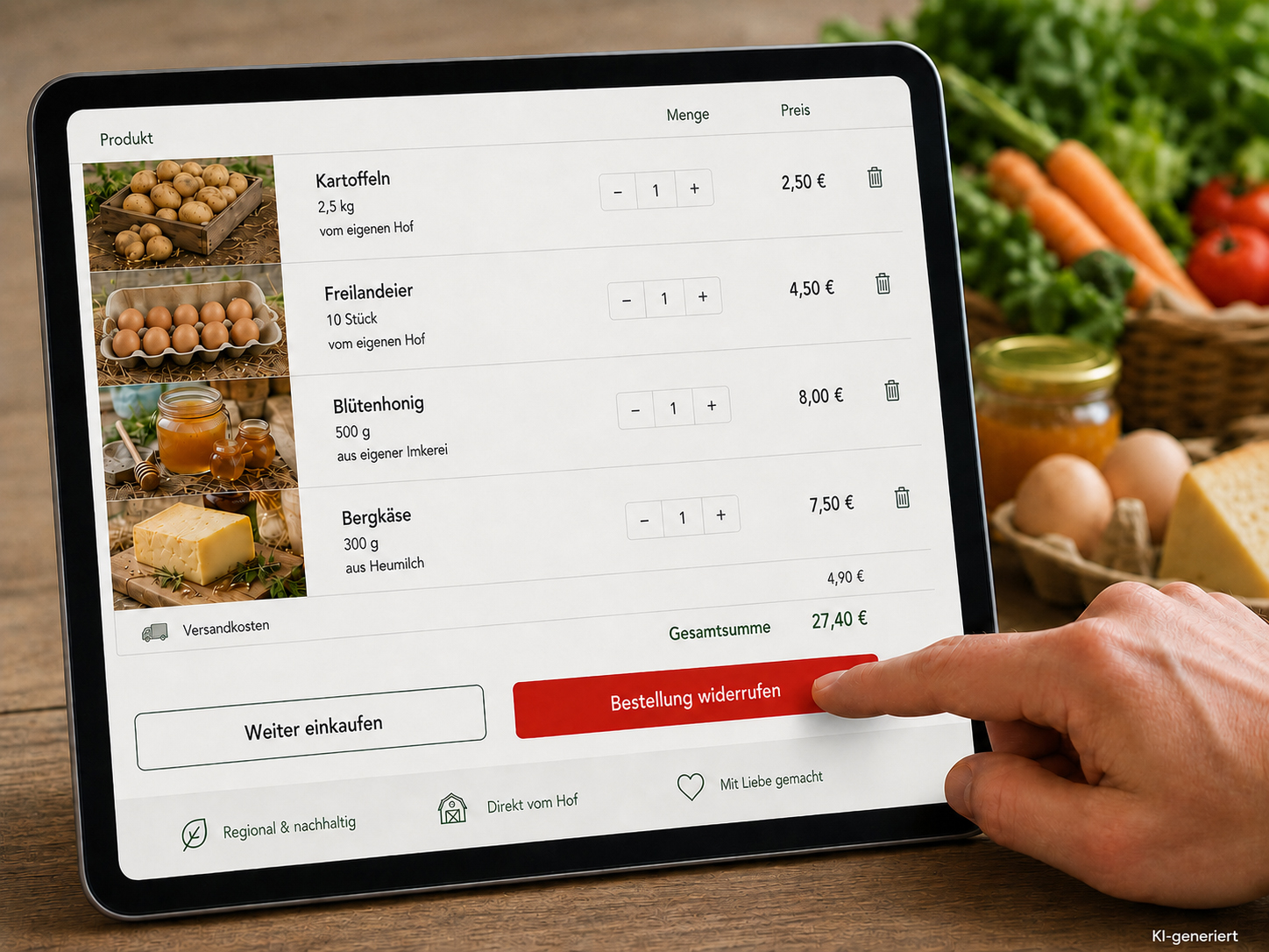Tablet mit Bestellung