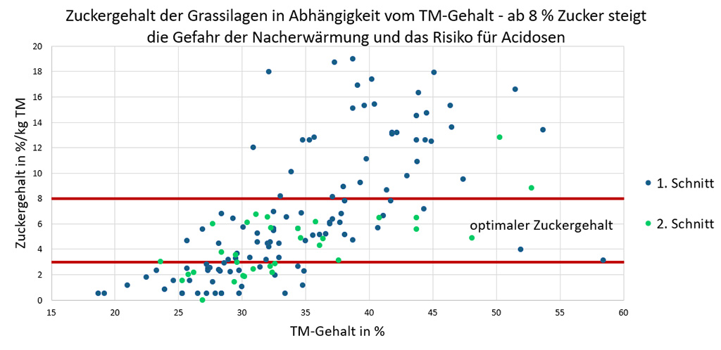 Grafik: Grassilage, Zuckergehalt